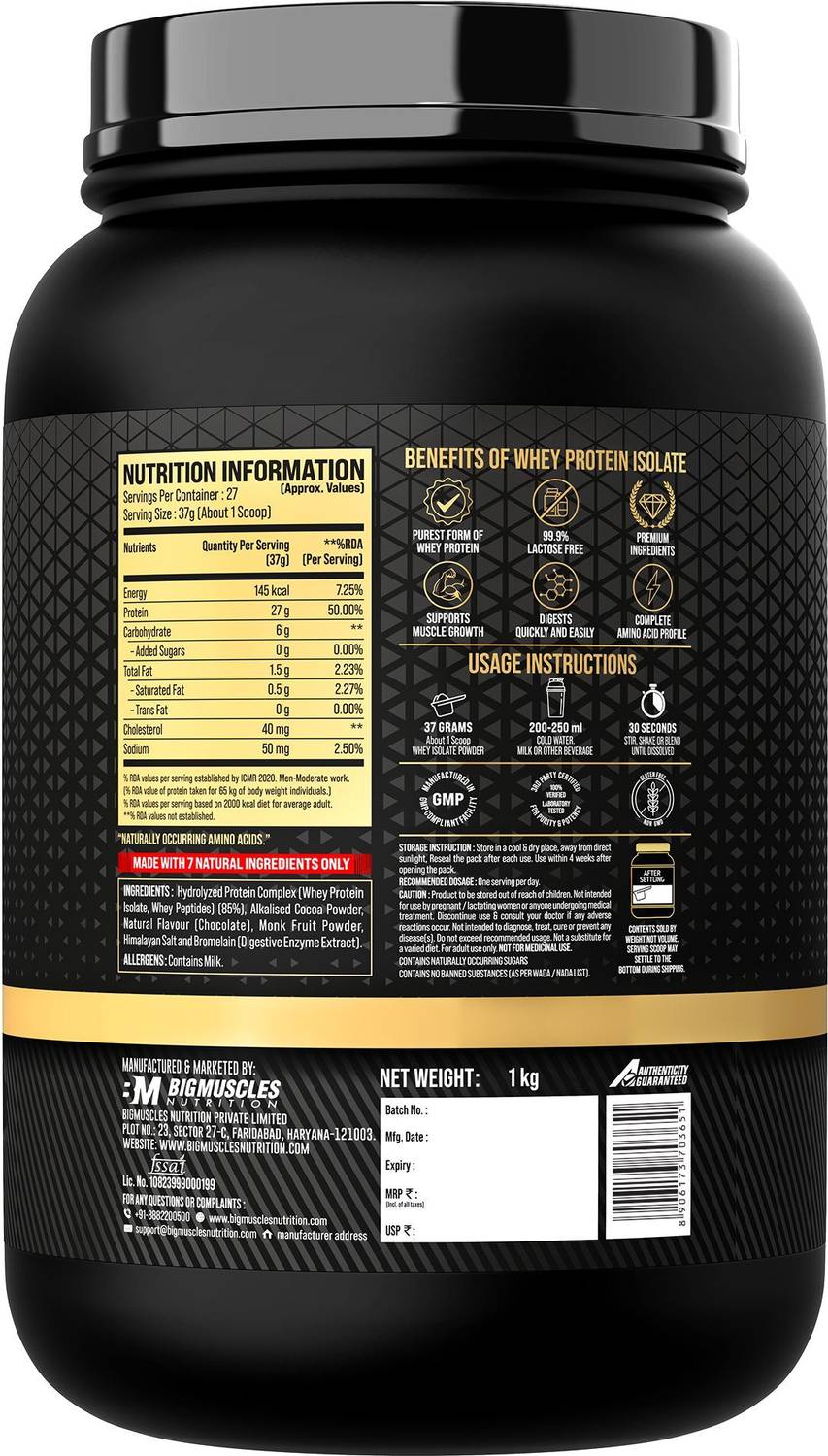 BIGMUSCLES Gold Whey Isolate 27g - Image 2