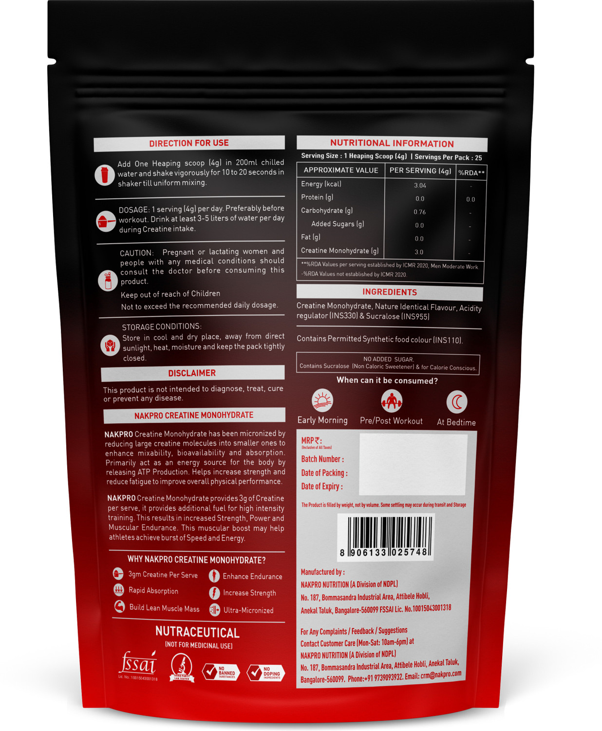 Image of Nakpro Perform Whey Protein Concentrate with Creatine Monohydrate | 100g Creatine + Whey Protein