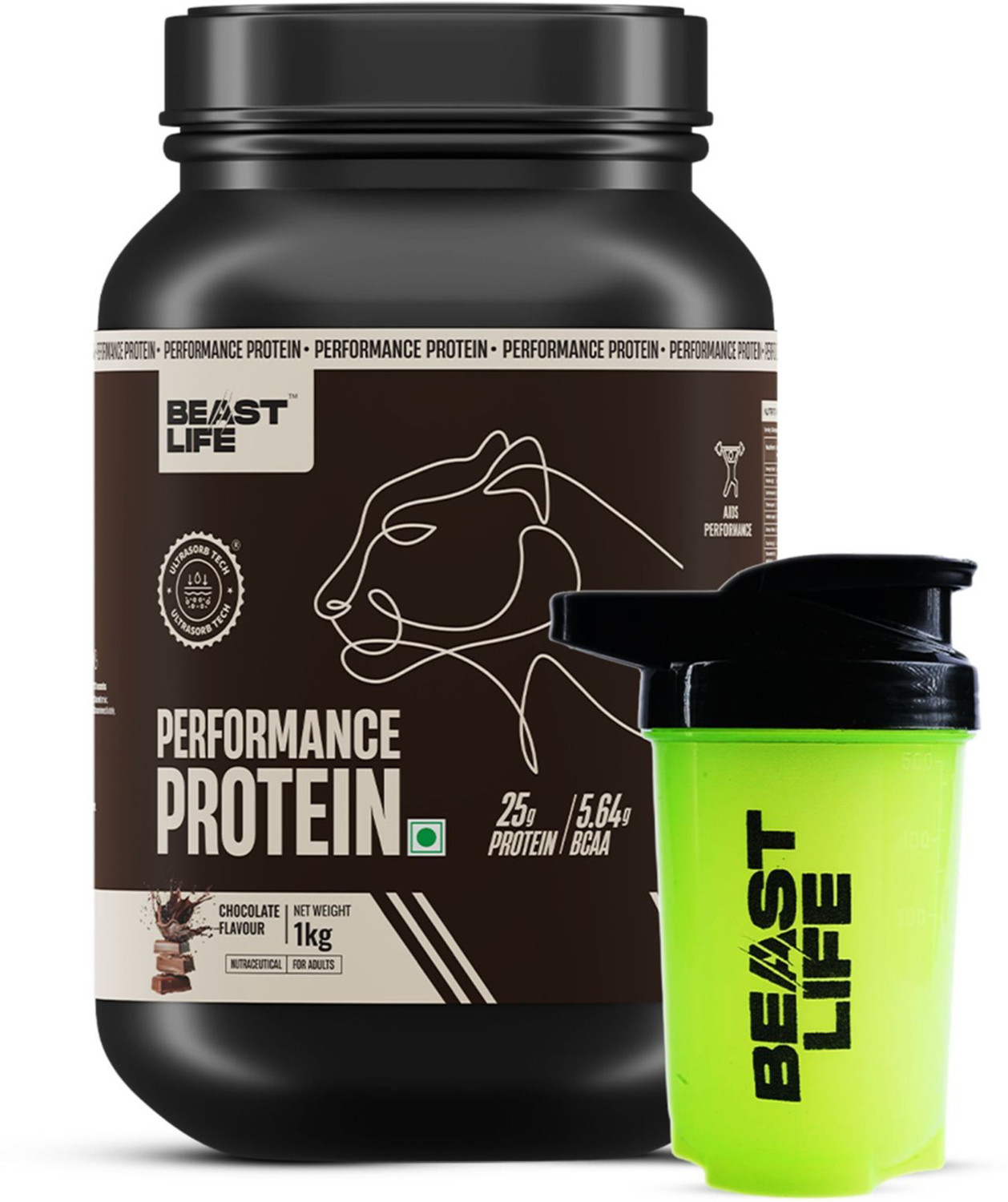 Image of BeastLife Performance Protein Powder with Shaker- 25g Protein, 5.64g BCAA- Yeast Protein Yeast Protein