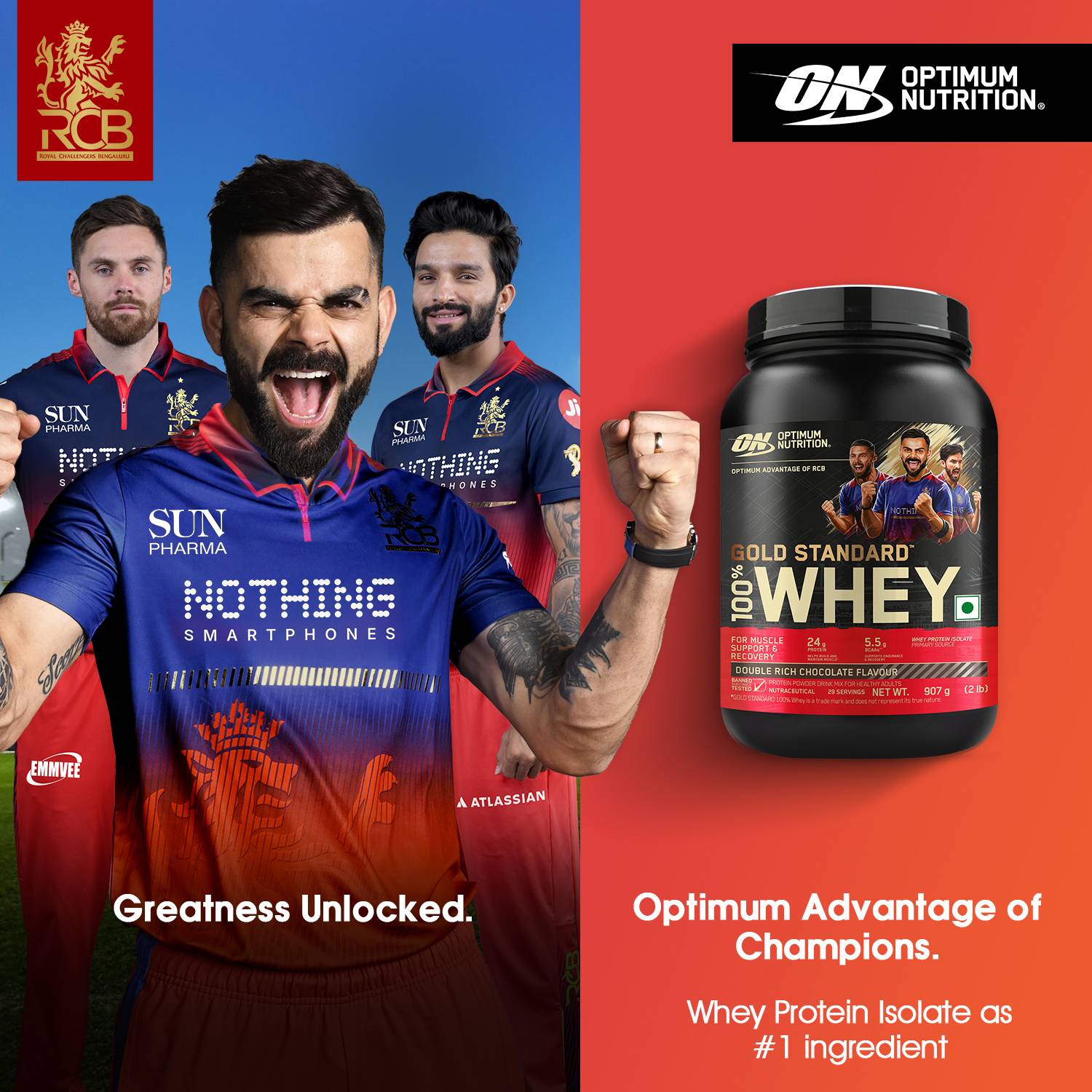 Optimum Nutrition RCB Limited Edition Whey Protein 907 g - Image 3