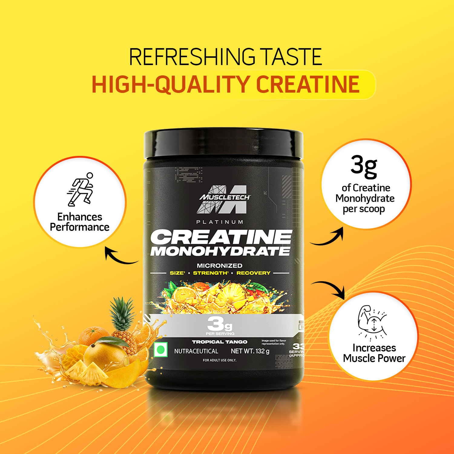 Image of Muscletech Platinum Creatine Monohydrate Micronized Powder | 3 g Creatine per Serving Creatine