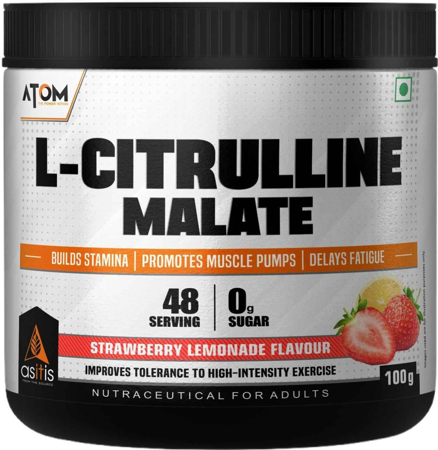 Image of AS-IT-IS Nutrition ATOM L Citrulline Malate 2:1-100gms | 48 servings | Strawberry Lemonade Flavour EAA (Essential Amino Acids)