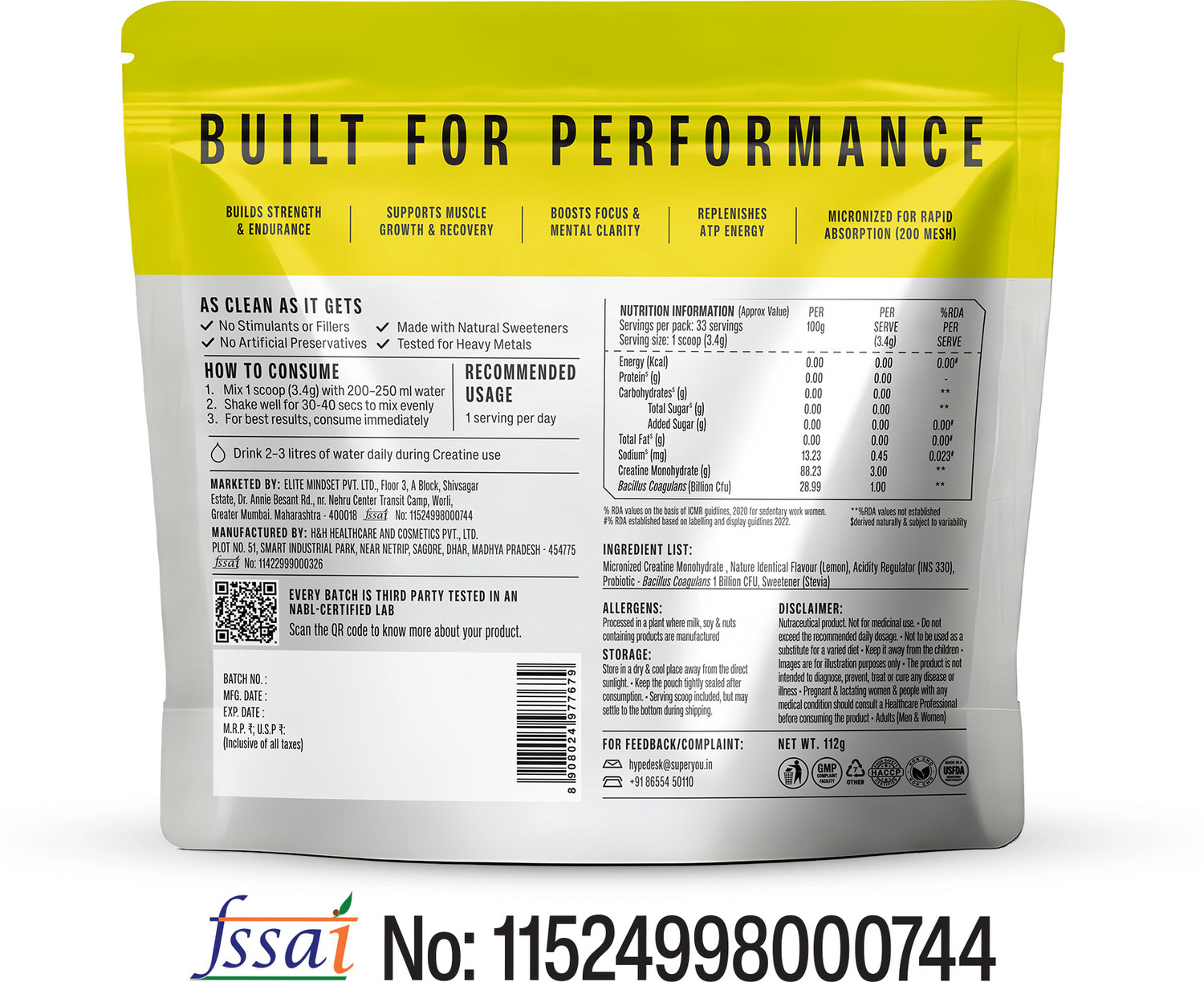 Image of SUPERYOU Pro Creatine Monohydrate|33 Servings| Boosts Muscle Strength & Brain Focus Creatine