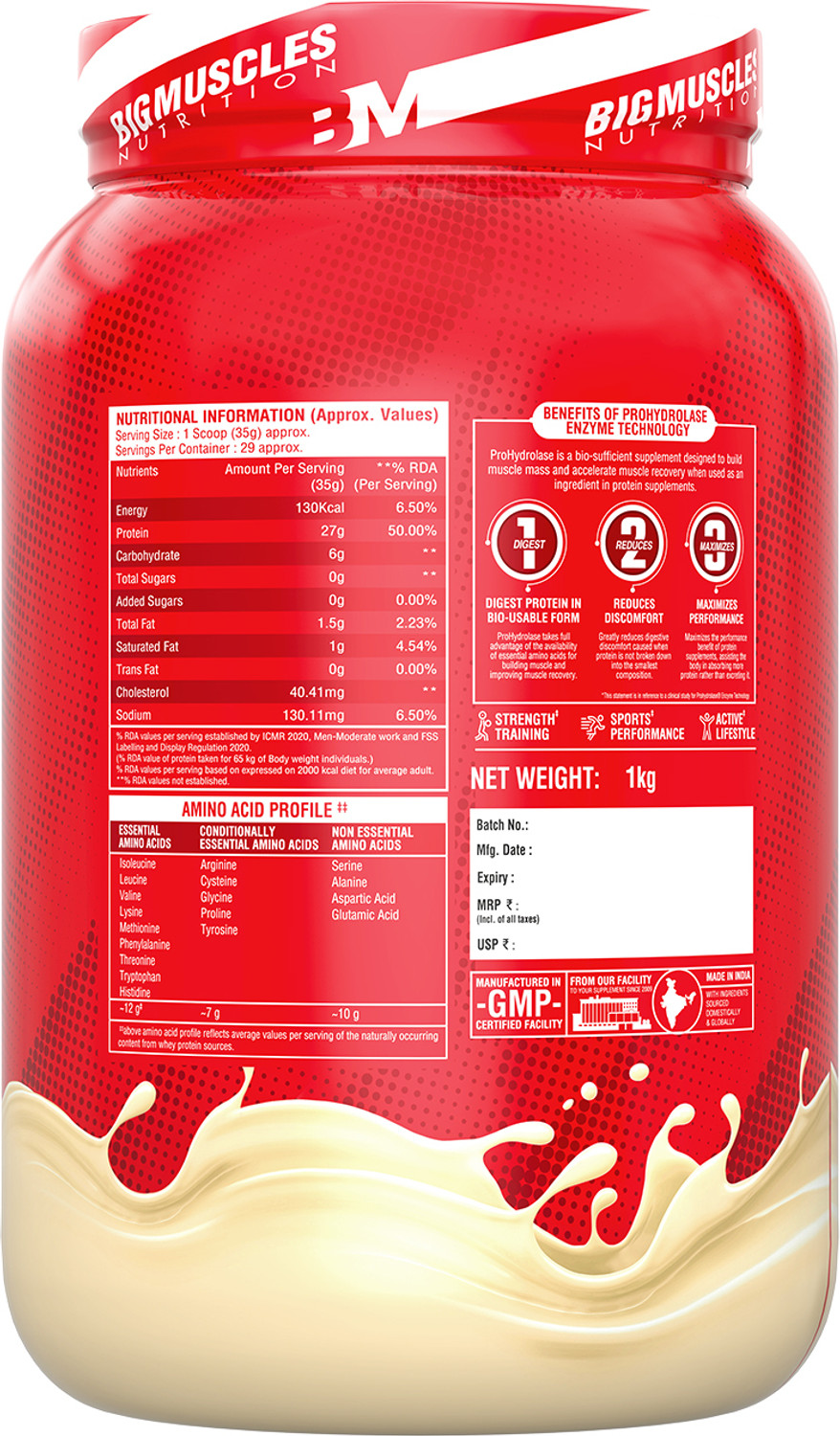 Image of BIGMUSCLES NUTRITION Nitric Whey Protein | 27g Whey Protein Isolate with ProHydrolase Enzyme Tech. | Whey Protein