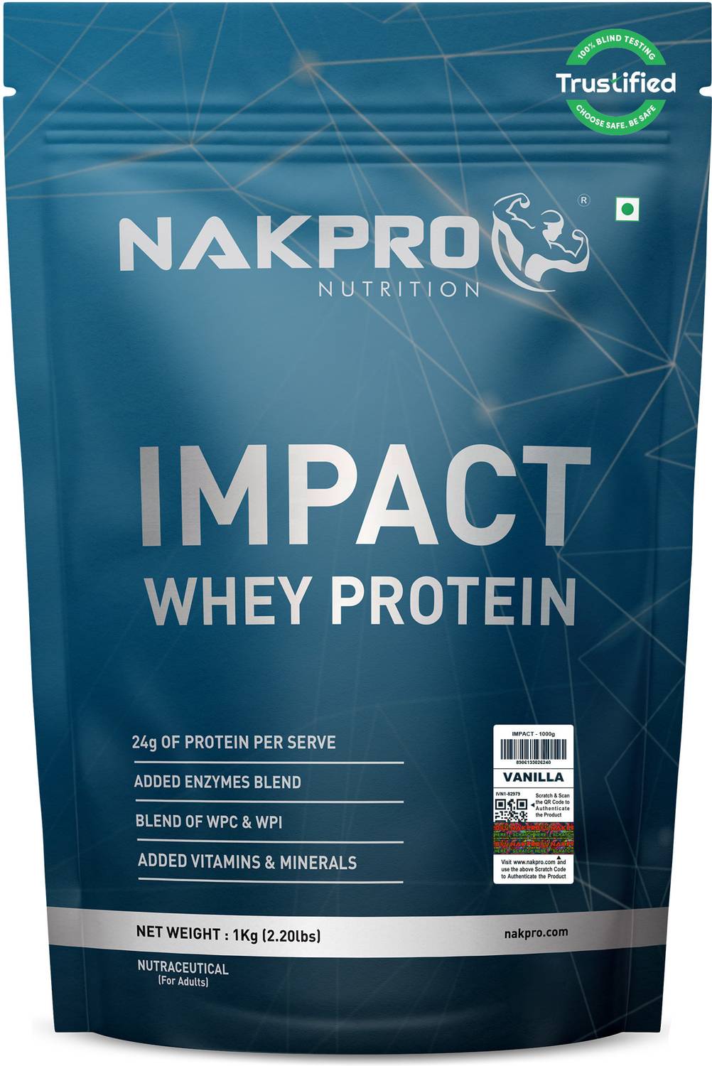 Nakpro Impact Whey Protein Isolate & Concentrate, 24g Protein, Trustified Certified Whey Protein