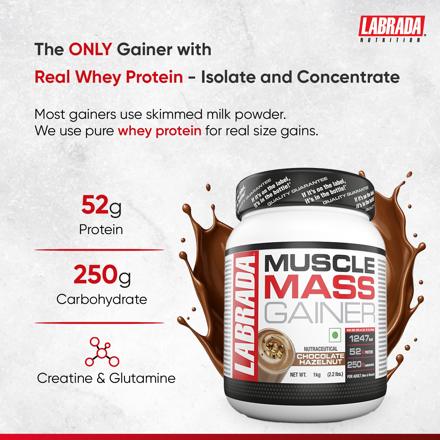 Image of Labrada Muscle Mass Gainer Chocolate Hazelnut| Weight Gainer with Protein|3 Servings Weight Gainers /Mass Gainers