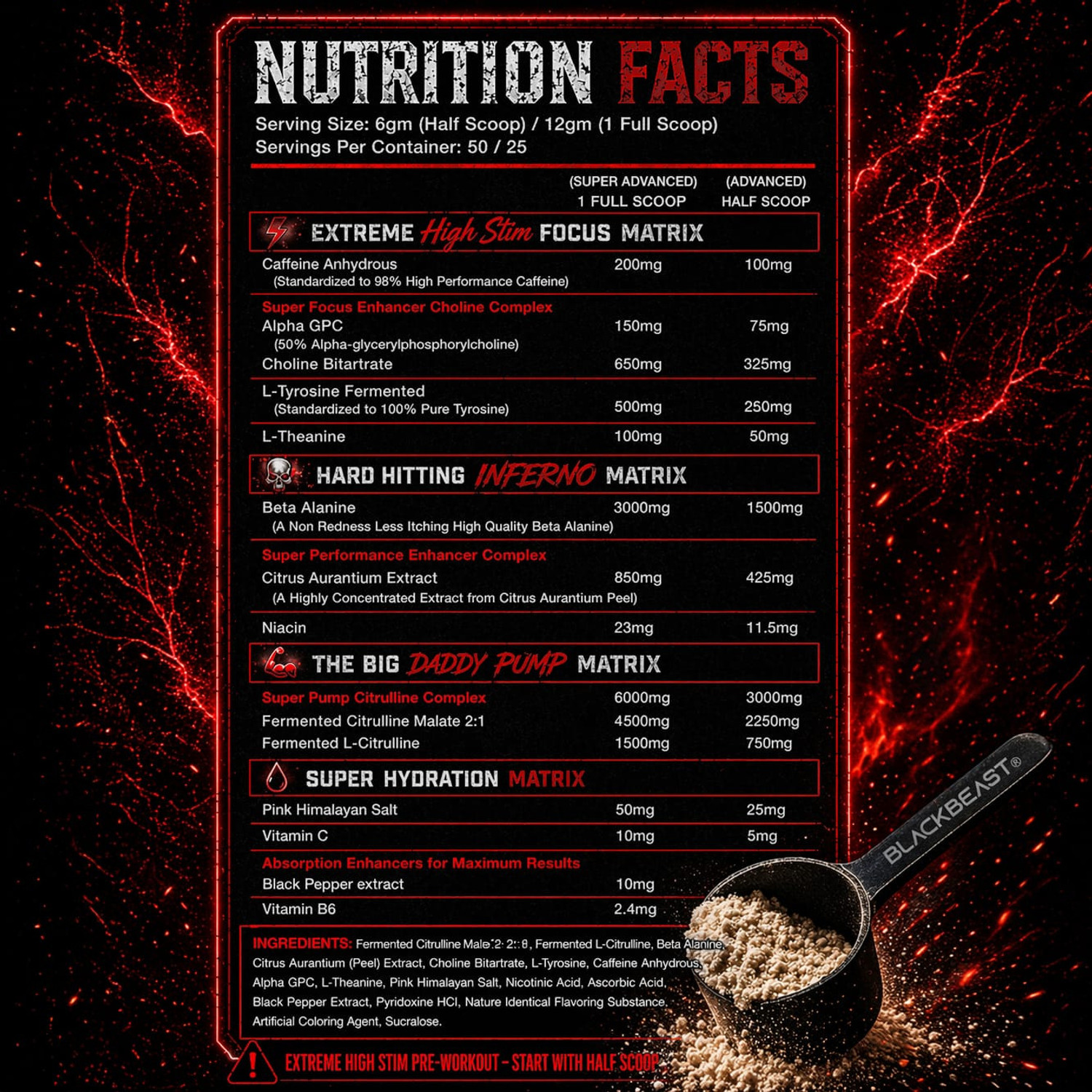 Image of Black Beast The Big Daddy Inferno Next Level Preworkout 50 servings 6000mg Citrulline blend Pre Workout