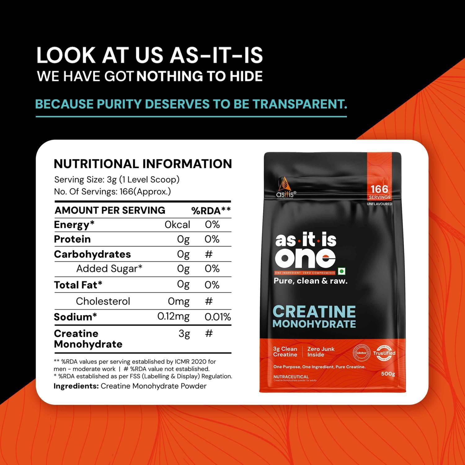 AS-IT-IS Nutrition One Monohydrate Creatine 250g - Image 3