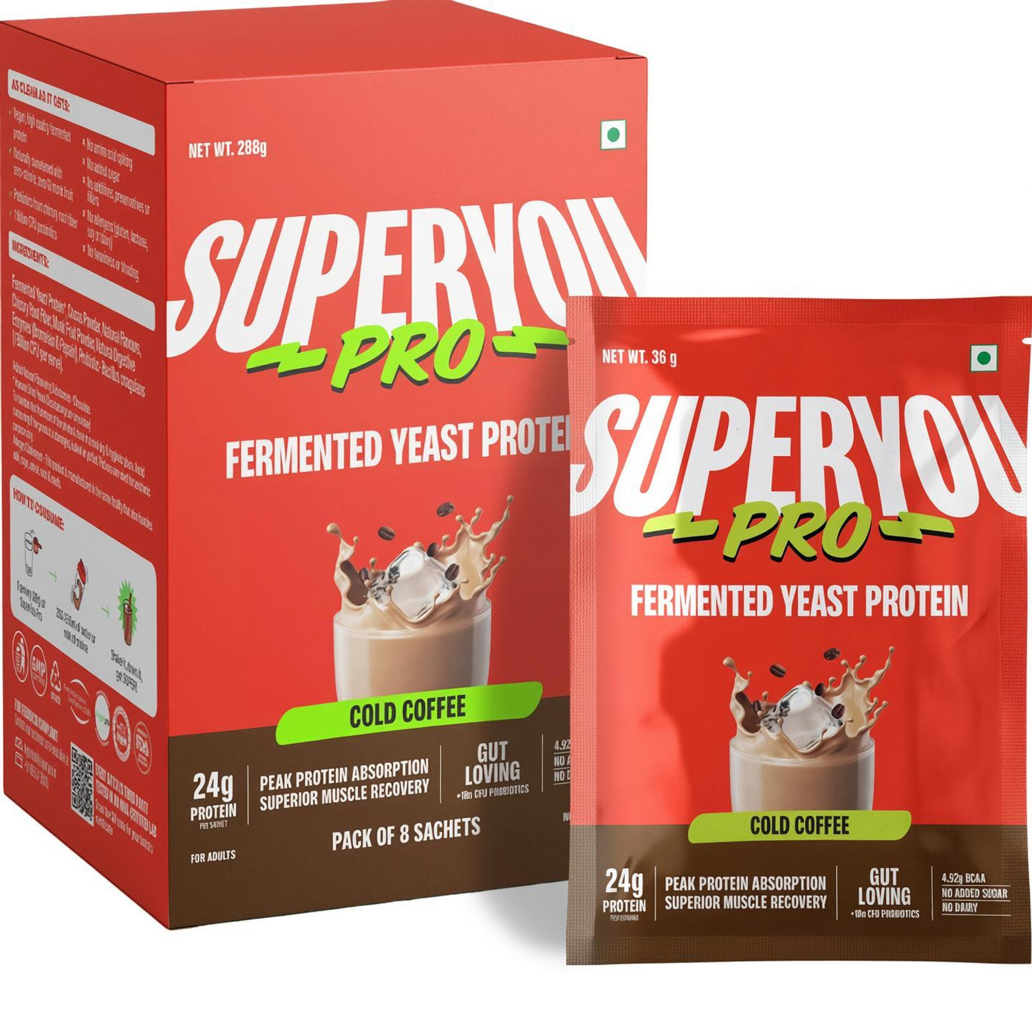 Image of SUPERYOU Pro Fermented Yeast Protein(Pack of 8)|24g Protein|Coffee 288g Plant-Based Protein
