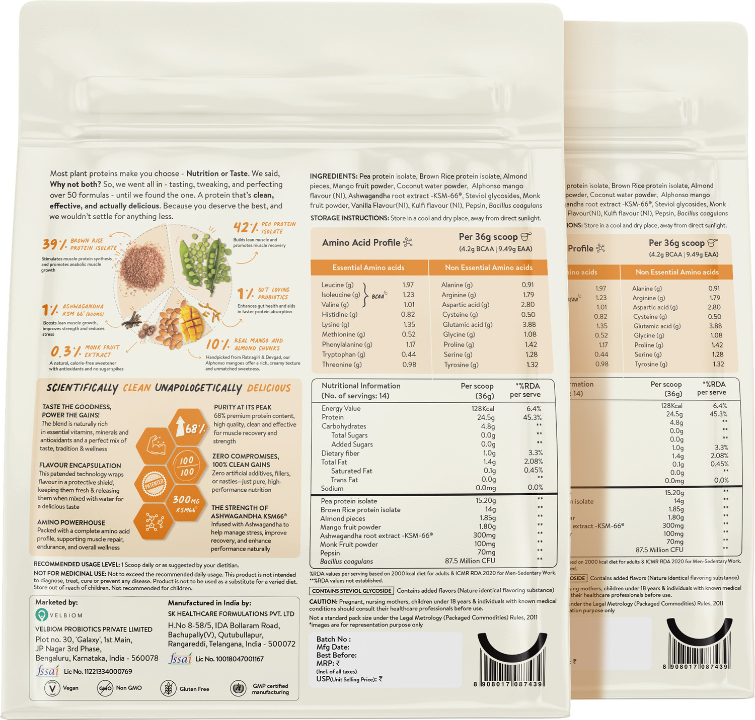 Image of Happy Cultures 24g Mango Tastiest Plant Protein|18 Amino Acids & BCAA|High-Protein Nutrition Plant-Based Protein