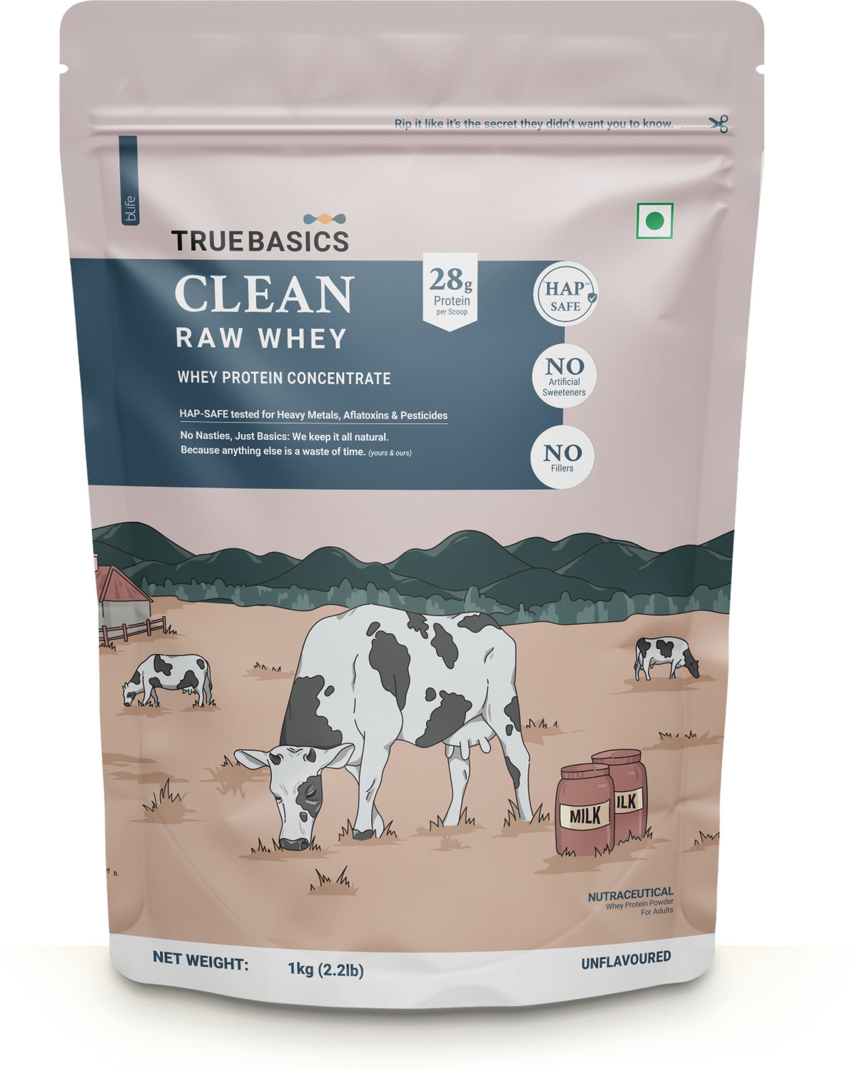 Image of TrueBasics Clean Raw Whey Protein Concentrate Powder | 28g Protein per Scoop Whey Protein