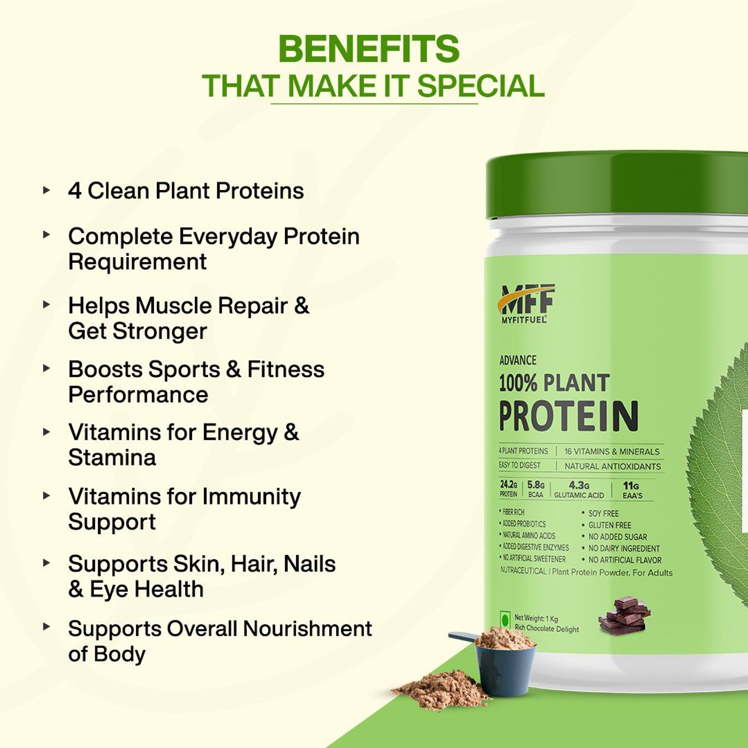 Image of MyFitFuel Advance 100% Plant Protein, 4 Proteins, 16 Vitamins Minerals, 500g Vanilla Plant-Based Protein