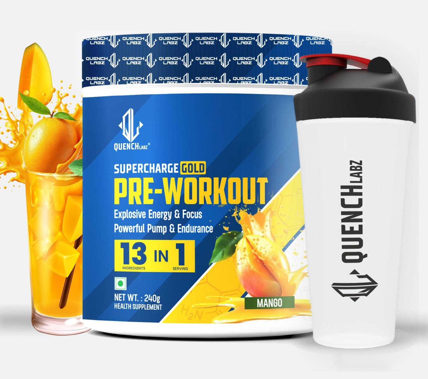 QUENCHLABZ Pre Workout With Free Shaker | Explosive Energy and Performance Booster Pre Workout