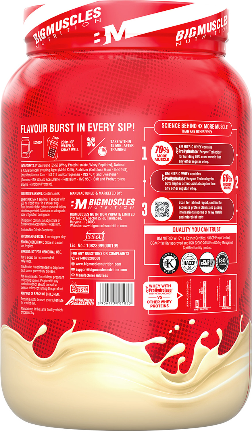 Image of BIGMUSCLES NUTRITION Nitric Whey Protein | 27g Whey Protein Isolate with ProHydrolase Enzyme Tech. | Whey Protein