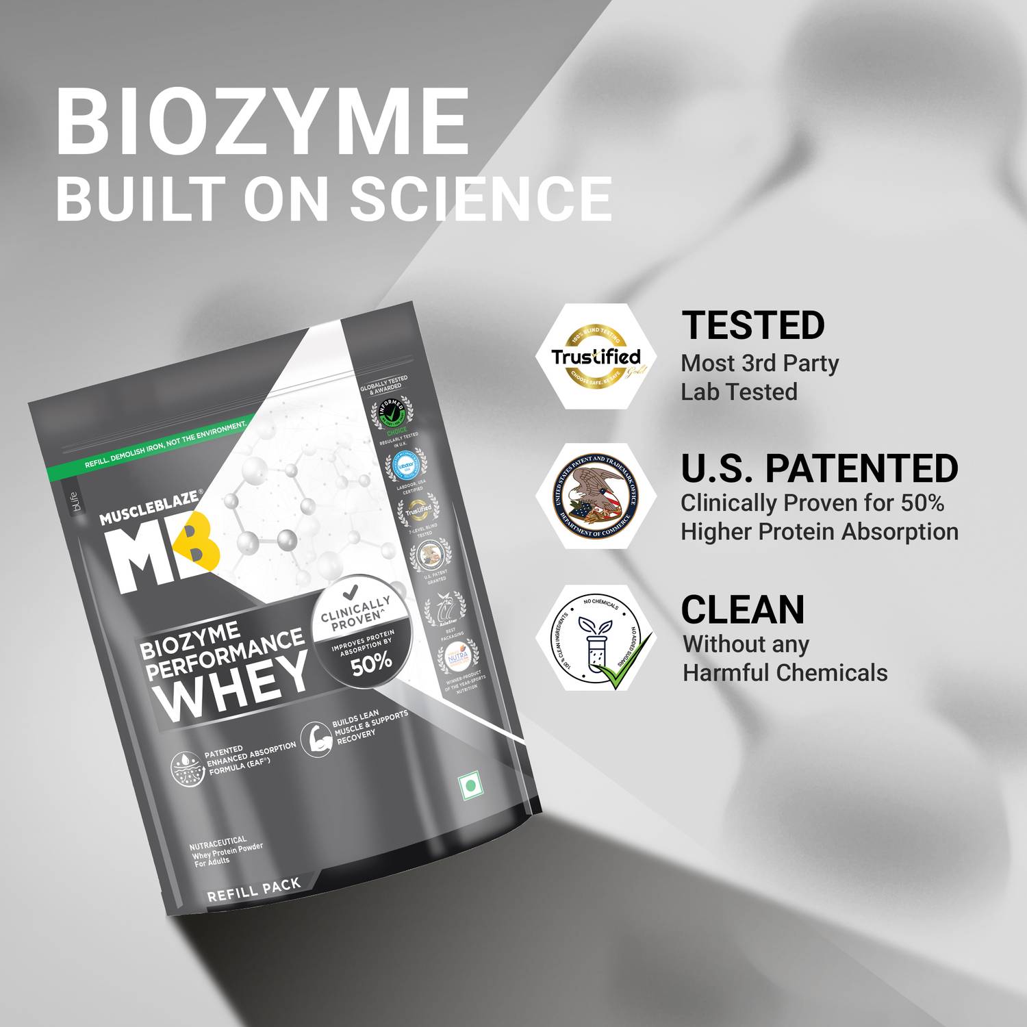 MUSCLEBLAZE Biozyme Performance Whey Protein Refill Pack, 25g - Image 3