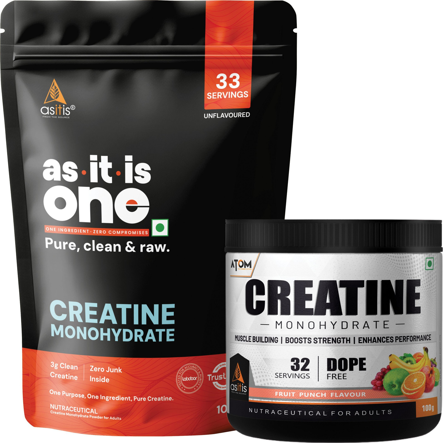 Image of AS-IT-IS Nutrition One Creatine Monohydrate + ATOM Creatine Monohydrate Supports Muscle Growth Creatine
