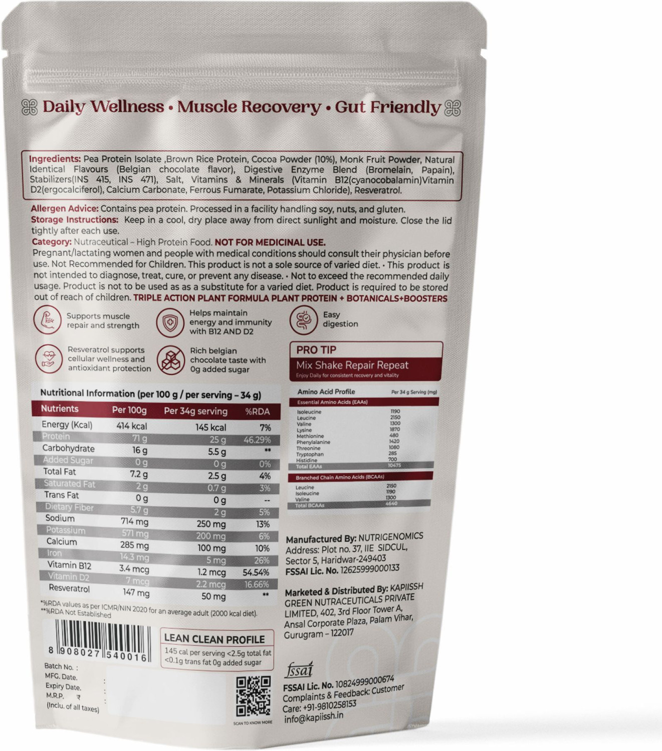 Image of Kapiissh Plant Protein | Vitamin B12, D2 & Resveratrol | 25g Plant-Based Protein