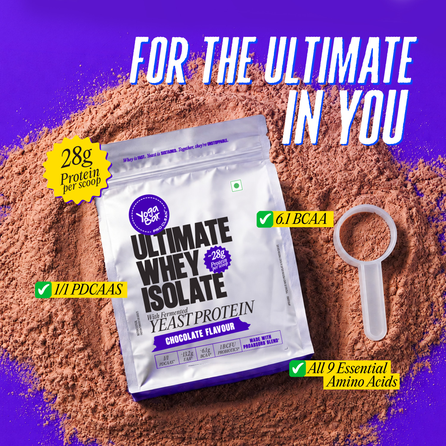 Image of Yogabar Ultimate 28g Protein PowderIsolate+YeastAdded Probiotics,Digestive Enzyme Whey Protein
