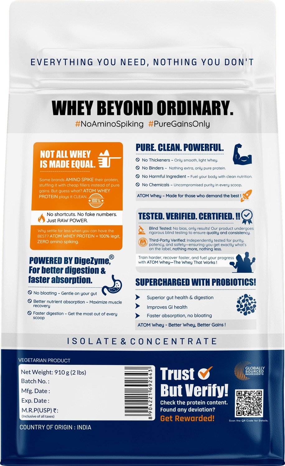 Image of AS-IT-IS Nutrition ATOM Whey Protein, 27g protein, Isolate & Concentrate, USA Labdoor Certified Whey Protein