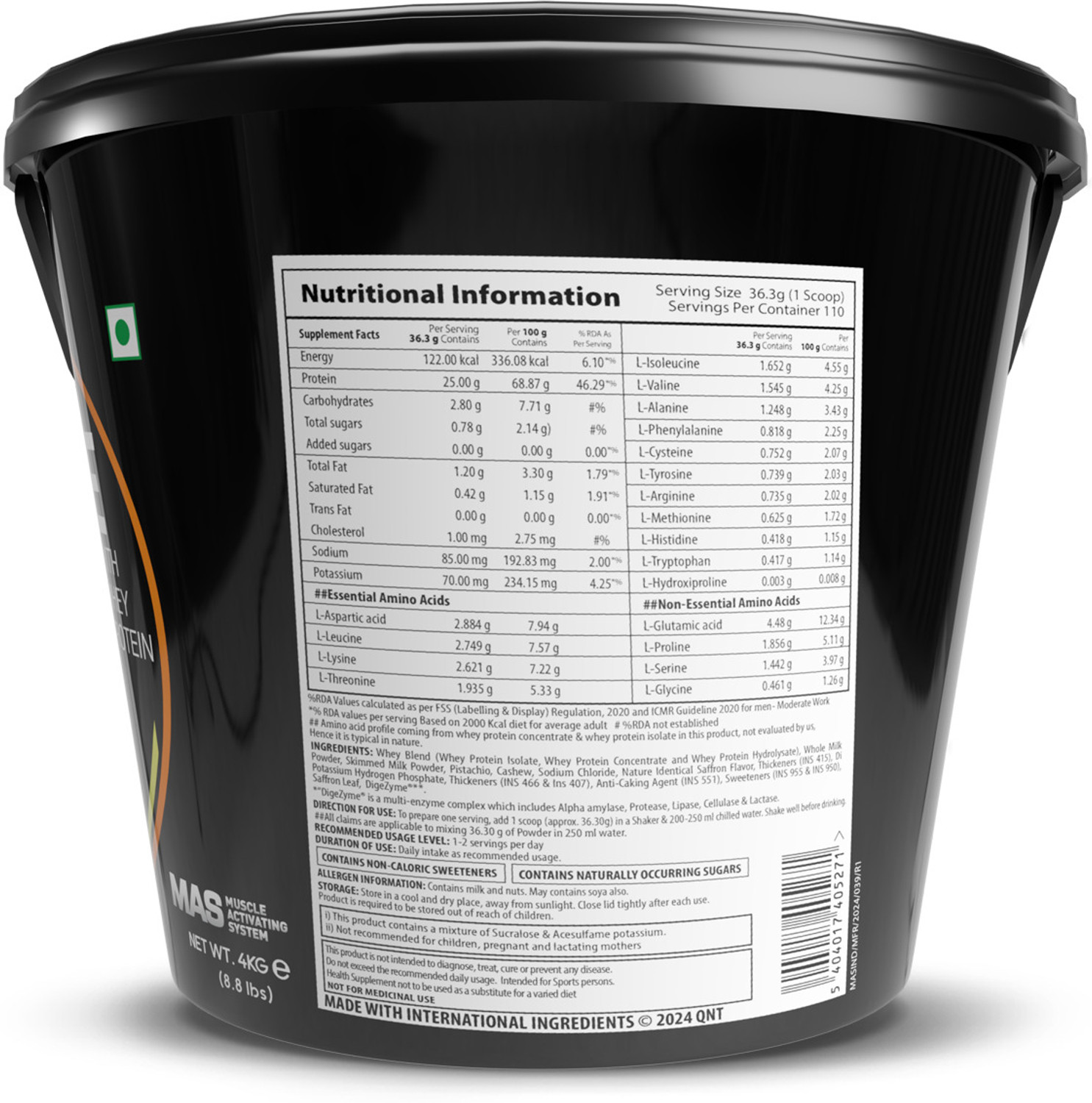 Image of QNT Prime Whey, 100% Whey Protein with whey Isolate, 4kg, Kesar Kaju Pista Flavour Whey Protein
