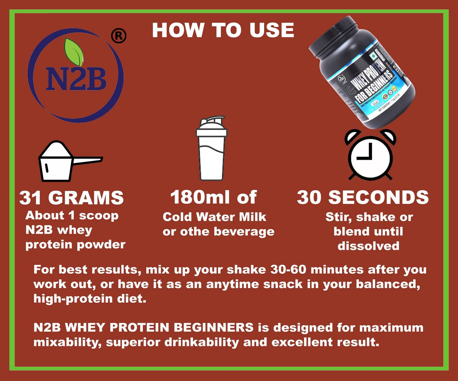 N2B N2BWPB2000 Whey Protein 2kg - Image 4