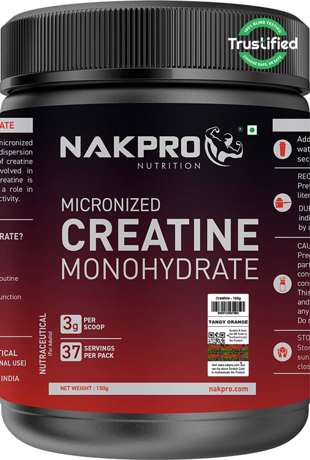 Nakpro Micronized Creatine Monohydrate Jar Trustified Certified, Supports Muscle Growth Creatine