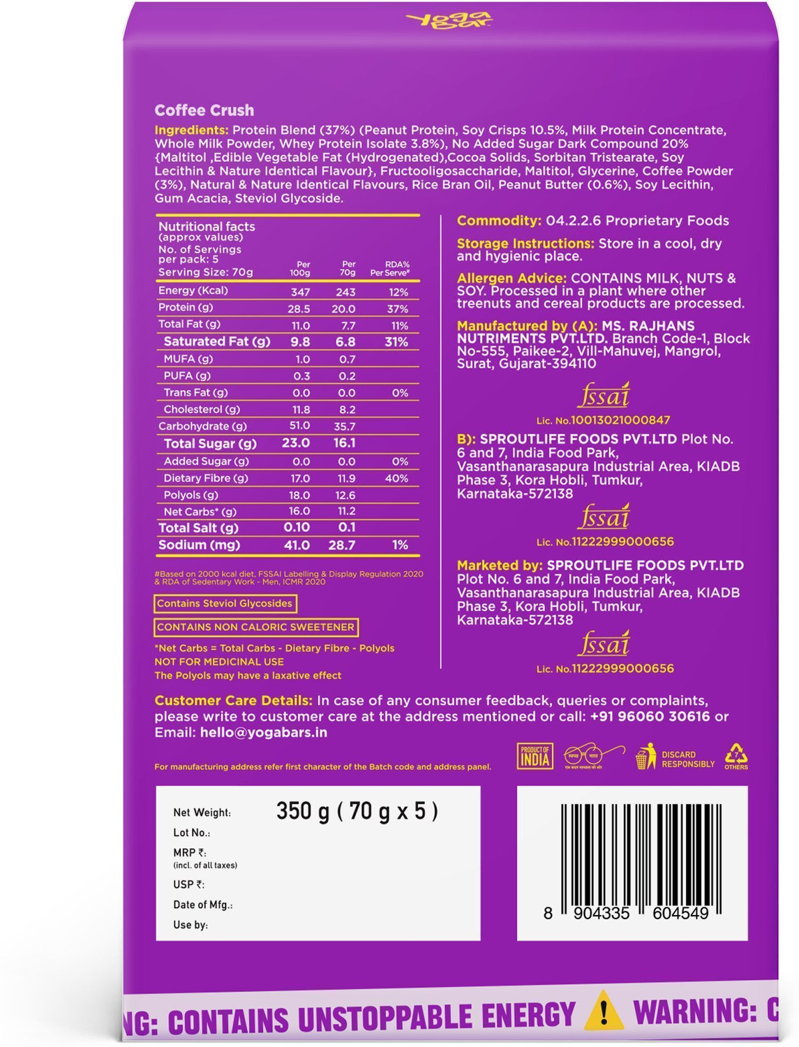 Image of Yogabar 20g Protein | Healthy Snacks | No Added Sugar | 10 Power Up Protein Bars