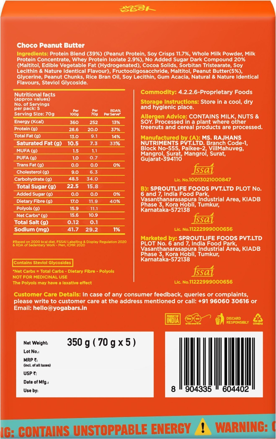 Image of Yogabar 20g Protein | Healthy Snacks | No Added Sugar | 10 Power Up Protein Bars