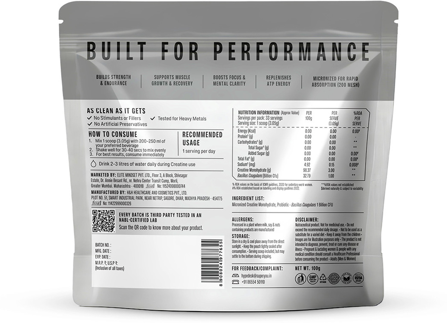 Image of SUPERYOU Pro Creatine Monohydrate|33 Servings| Boosts Muscle Strength & Brain Focus Creatine
