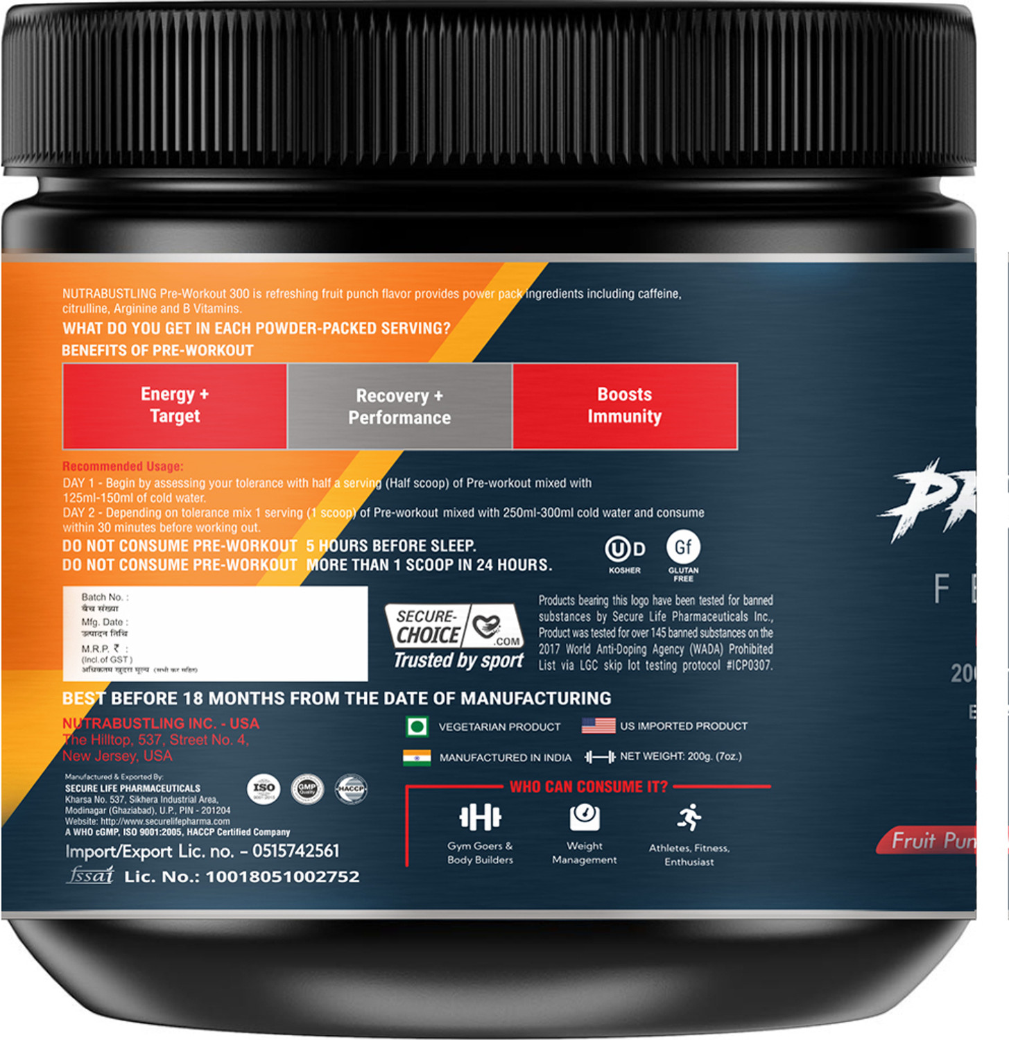 Image of Nutrabustling Pre Workout Supplement for Energy & Muscle Pump| BCAA, L-Citrulline & Caffeine | Pre Workout (200 g, Fruit Punch)