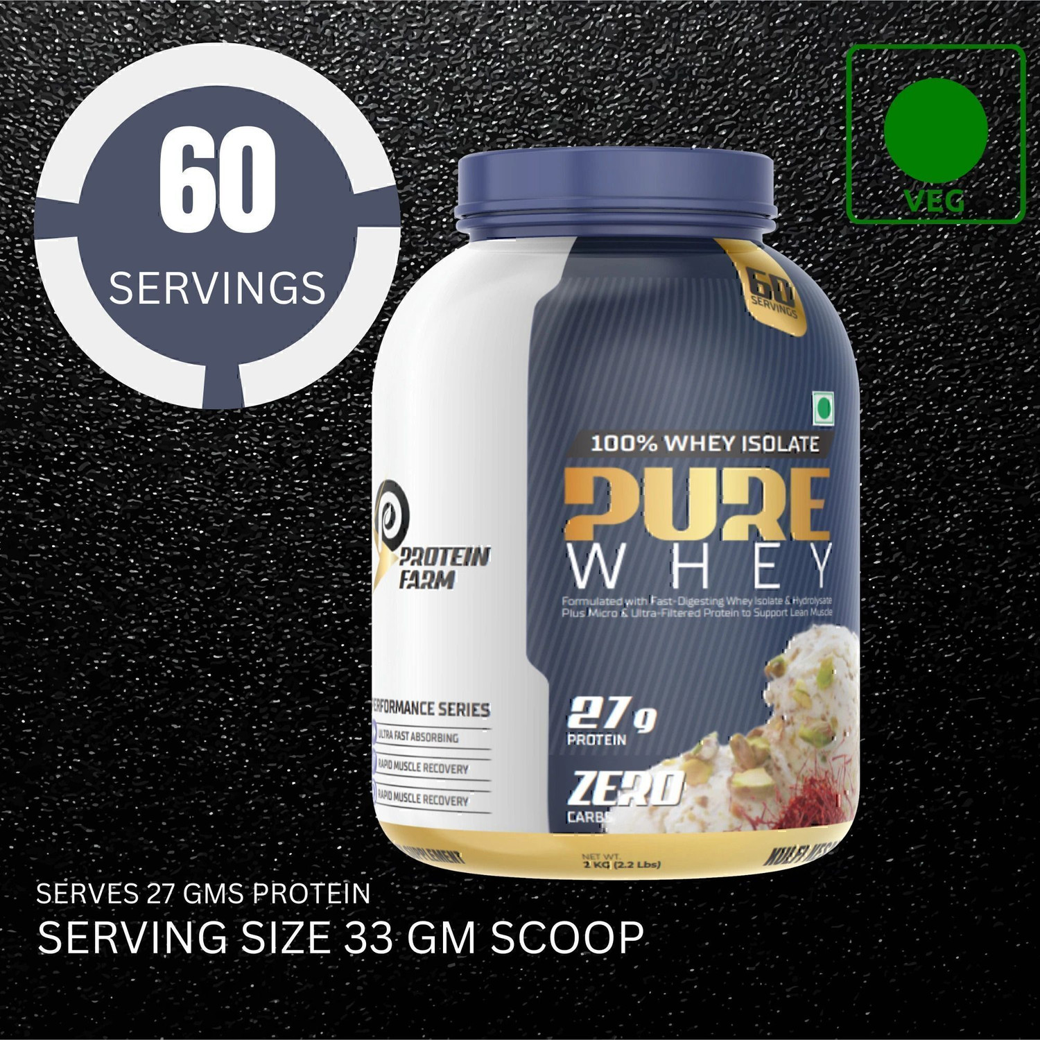 Image of PROTEINFARM PURE WHEY ISOALTE AND HYDROLYSED PROTEIN 2 KG ,0 CARBS LOW FAT FOR LEAN MUSCLE Whey Protein