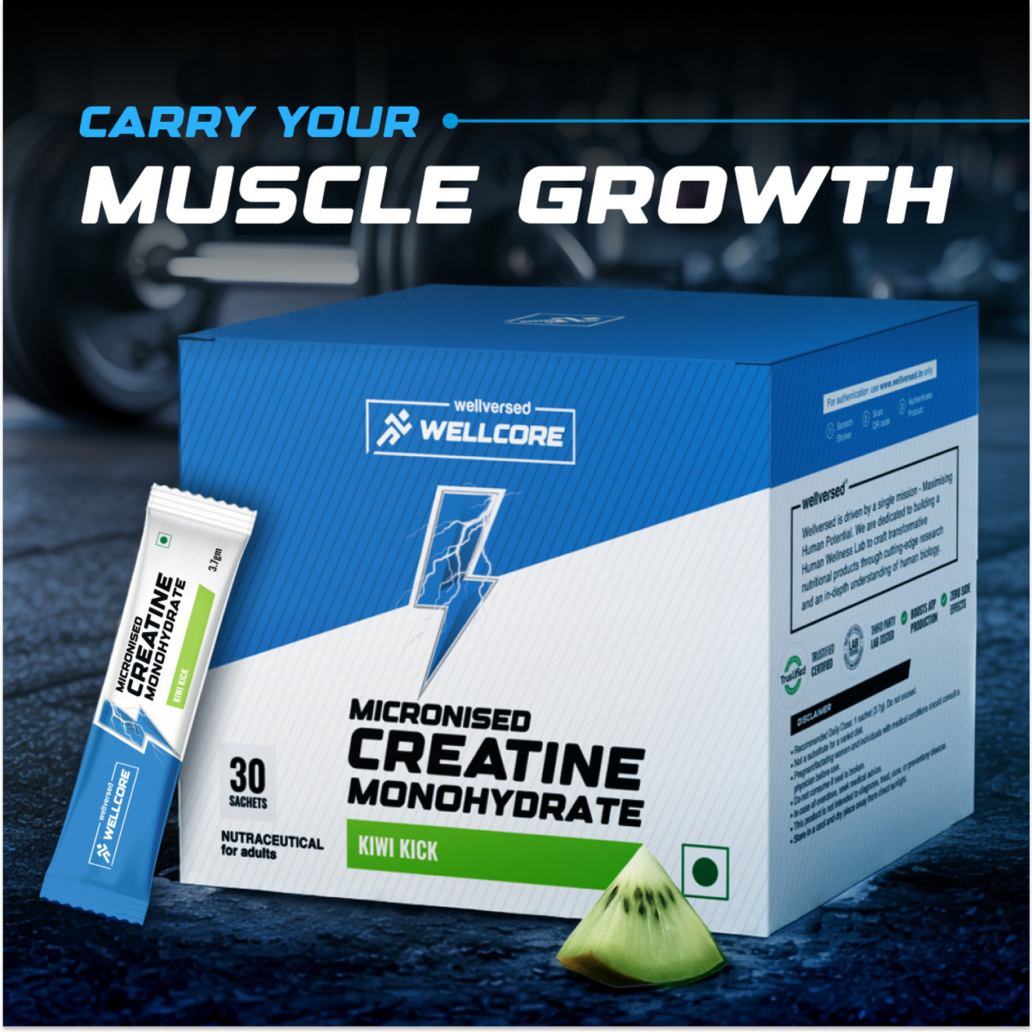 Image of Wellcore Micronized Creatine Monohydrate Sachets (Pack of 30) + Steel Shaker (700ml) | Creatine