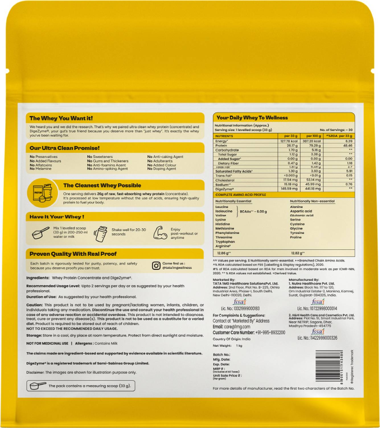 TATA 1mg Whey Protein 26g Protein 6g BCAA - Image 2