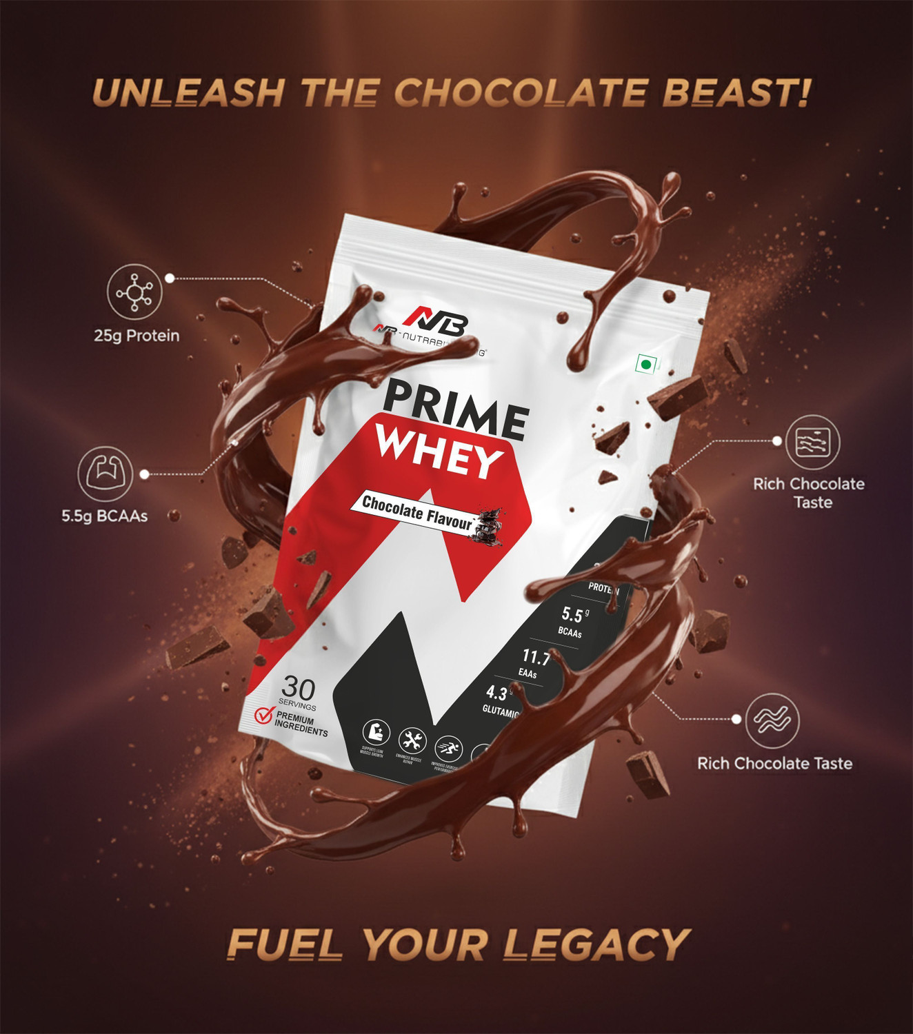 Image of Nutrabustling Prime Whey Protien Supplement Powder, 25g Protein Per Scoop Whey Protein
