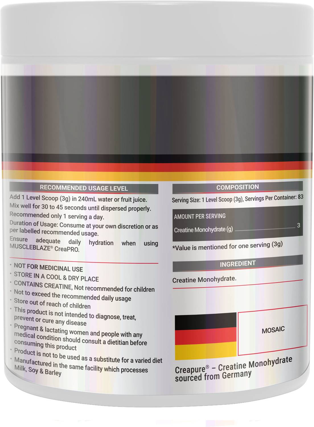 MUSCLEBLAZE CreaPRO Creatine Monohydrate Powder 250g - Image 3