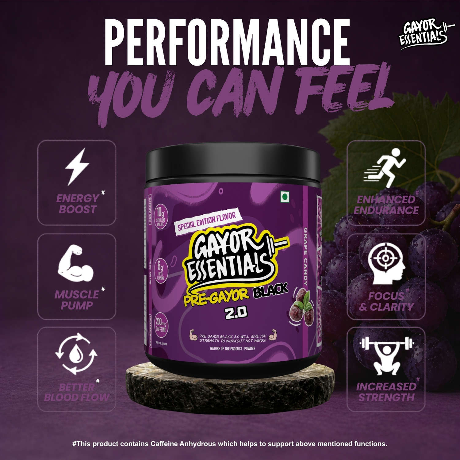 Image of gayor essentials Pre Black 2.0 High-Stim Energy, Focus & Pump Support Pre Workout