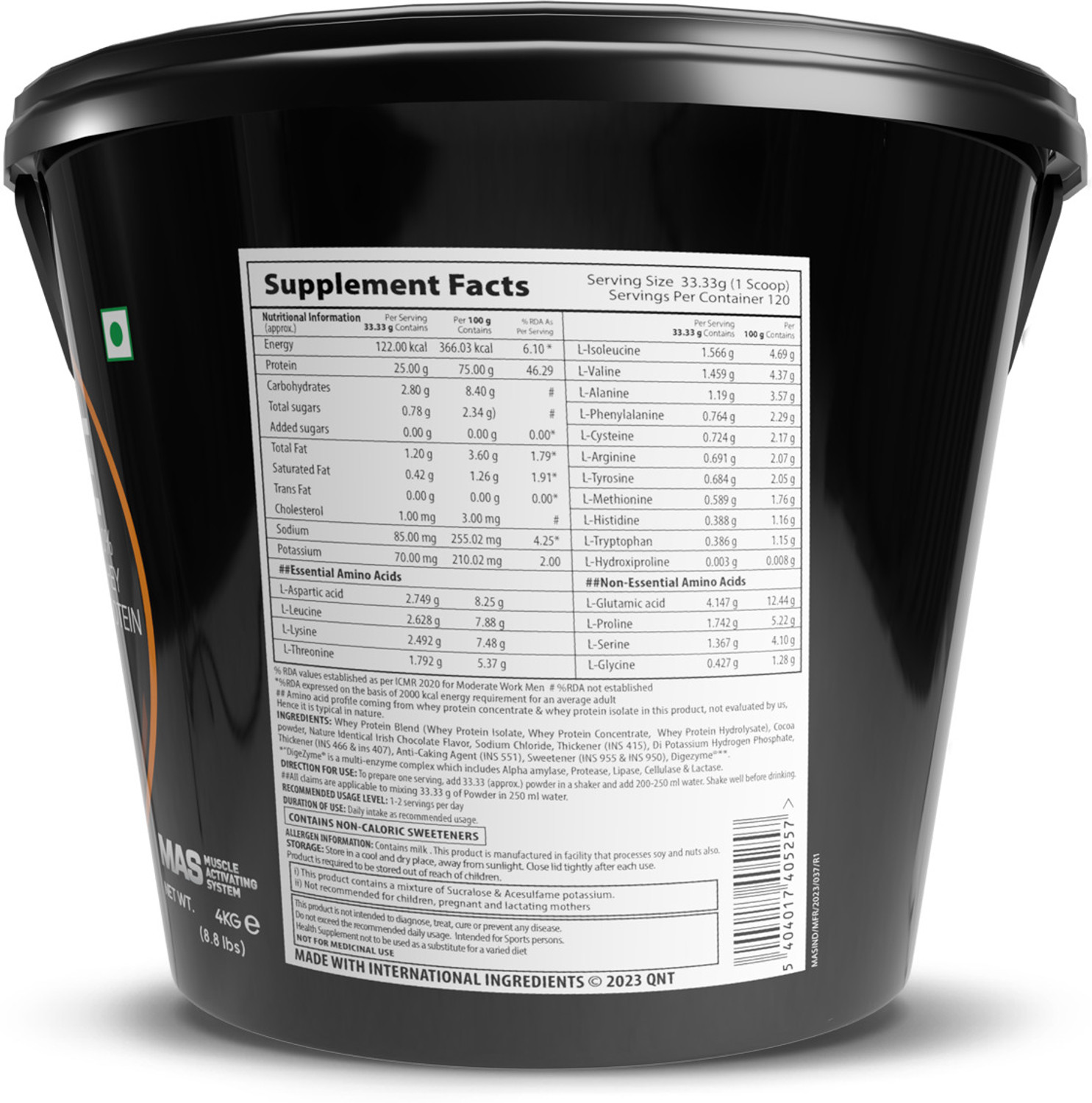 Image of QNT Prime Whey, 100% Whey Protein with whey Isolate, 4kg, Irish Chocolate Flavour Whey Protein