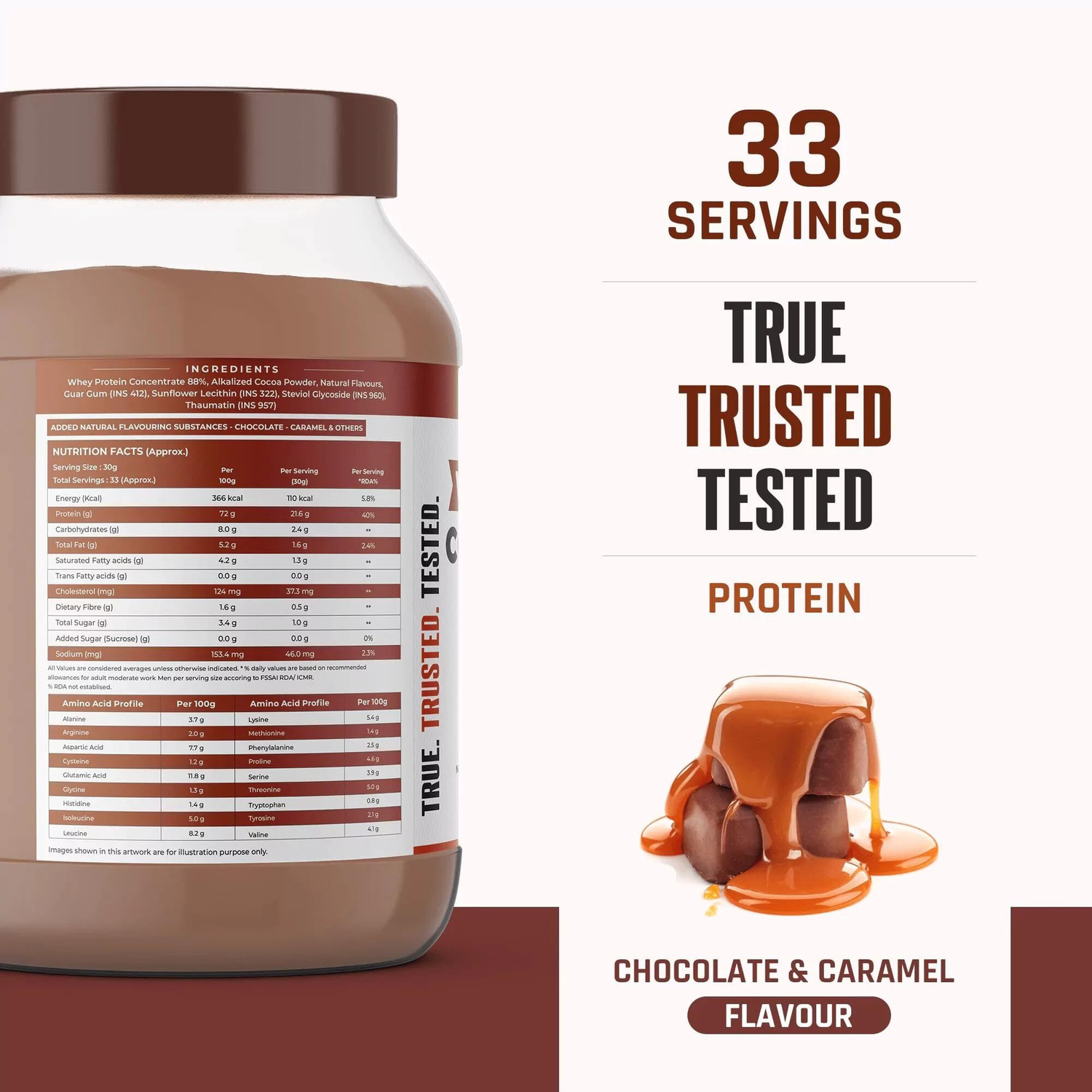 Image of NATURALTEIN Natural Whey Protein Concentrate Chocolate Caramel | 1 kg | Naturally Flavored Whey Protein