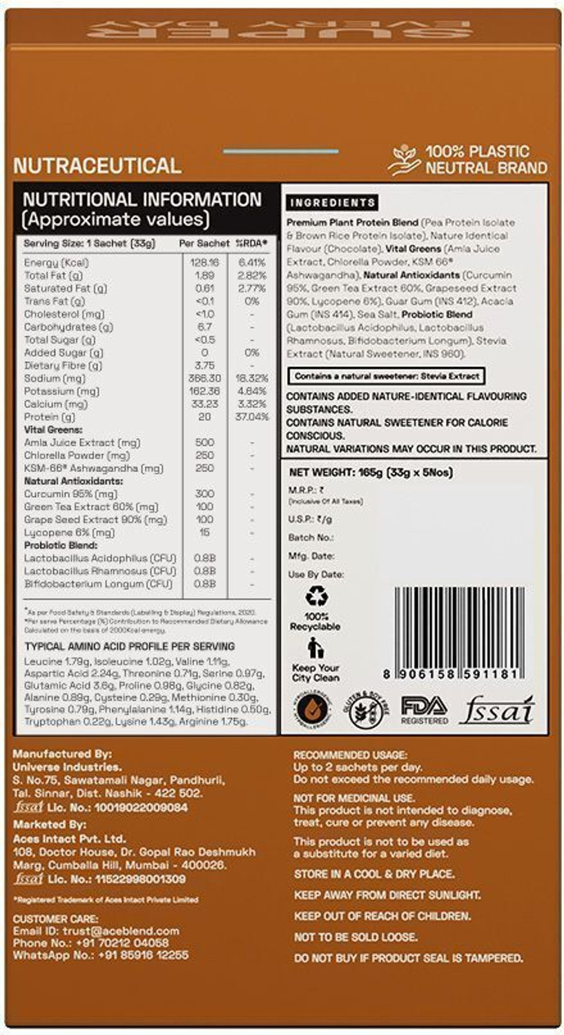 Image of Ace Blend Daily Plant Protein Powder | 20g Protein | With Greens, Antioxidants, Probiotics Plant-Based Protein