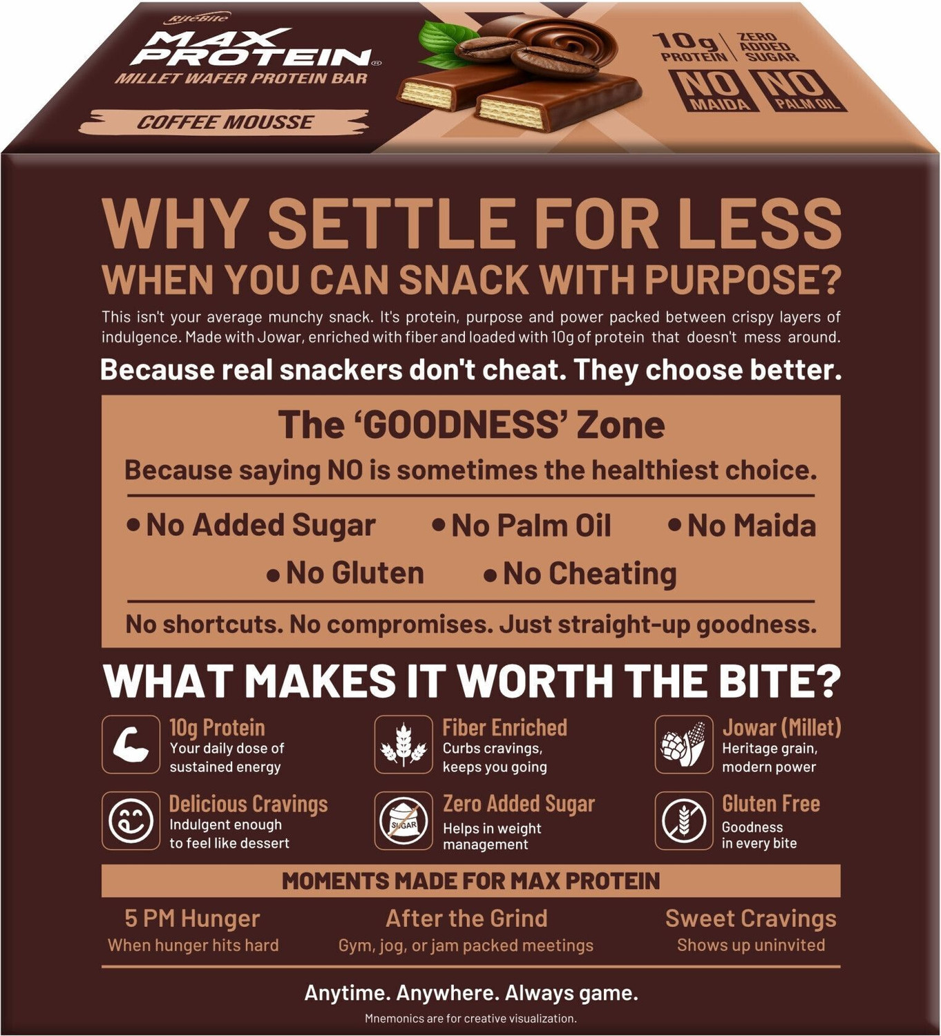 Image of RiteBite Max Protein 10g Millet Wafer Protein Bar, Coffee Mousse (x12) | No Maida, Zero Added Sugar Protein Bars