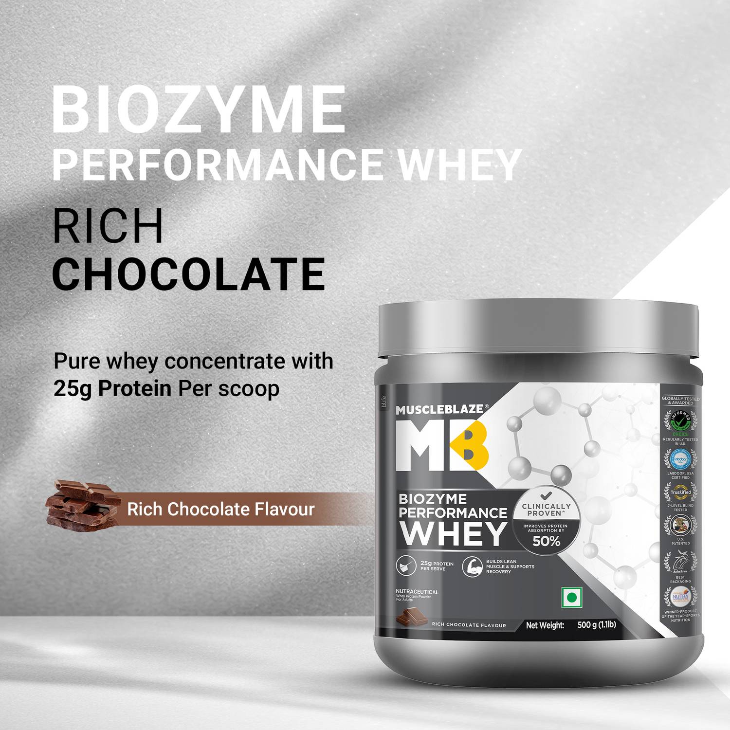 MUSCLEBLAZE Biozyme Performance Whey Protein 500g - Image 3