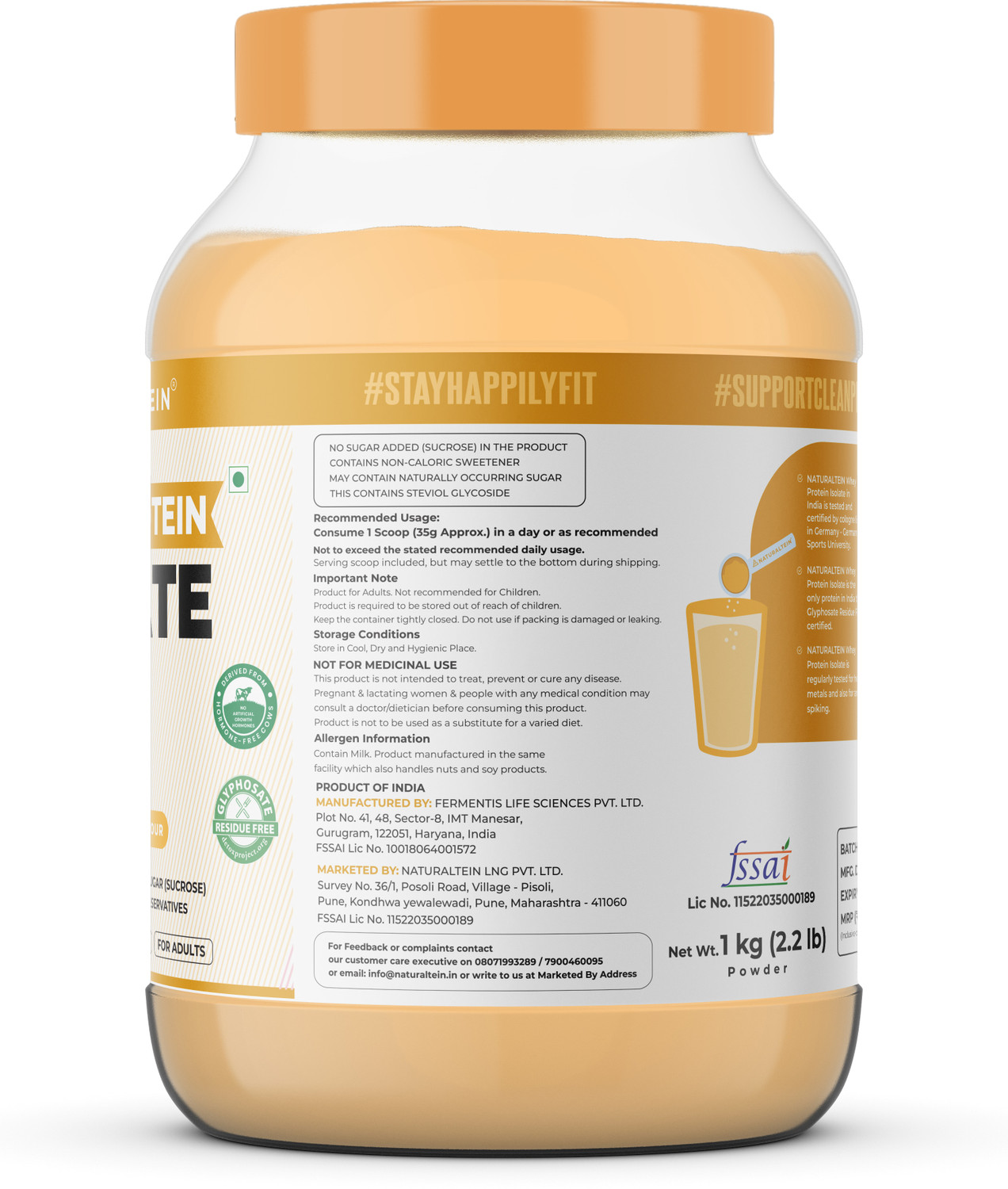 Image of NATURALTEIN Whey Isolate Mango Delight | 30g Protein | Natural & Clean Whey Protein