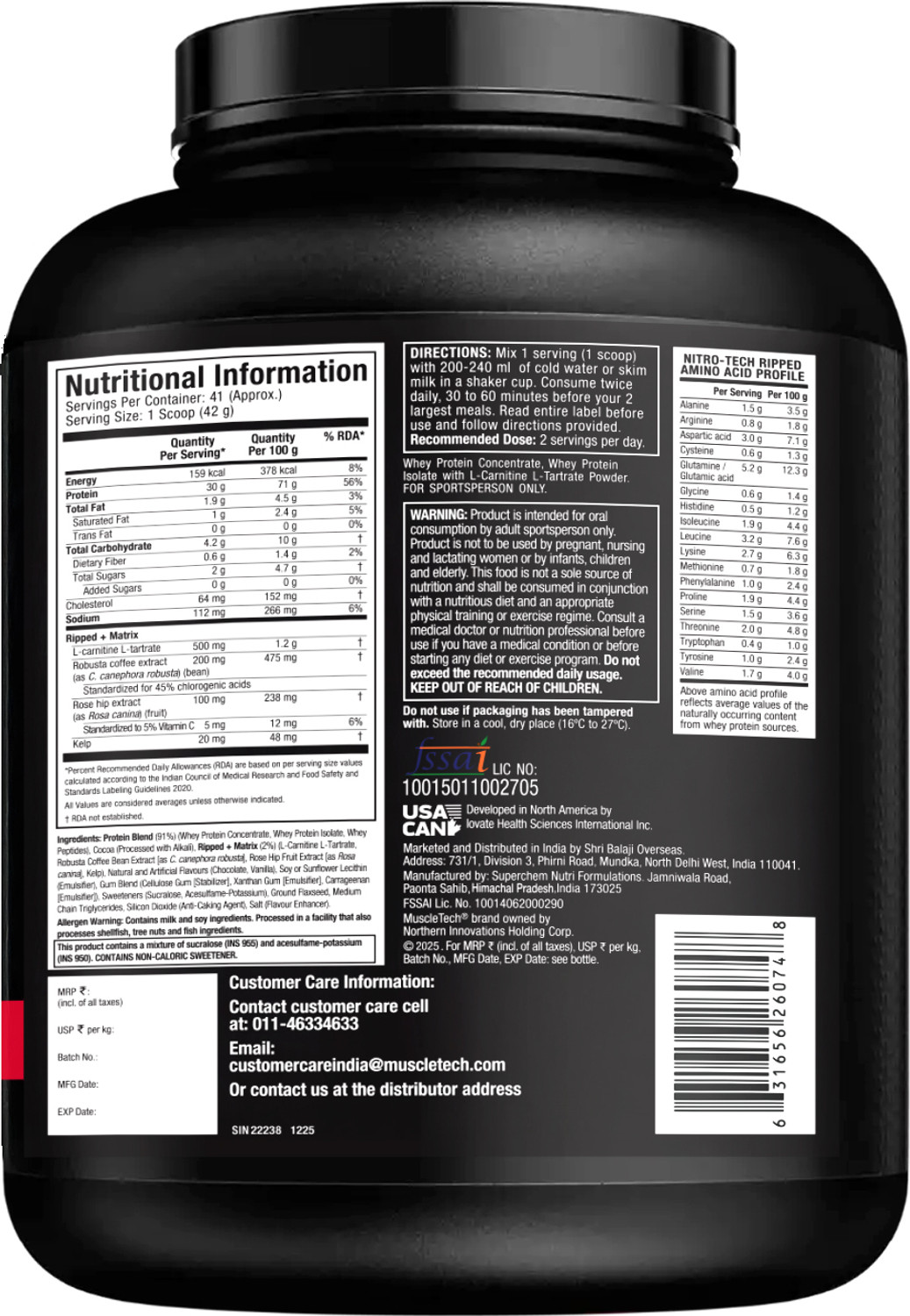 Image of Muscletech Nitrotech Ripped,1.72 Kg (3.8Lbs),Chocolate Fudge BrownieLow Fat Whey Protein