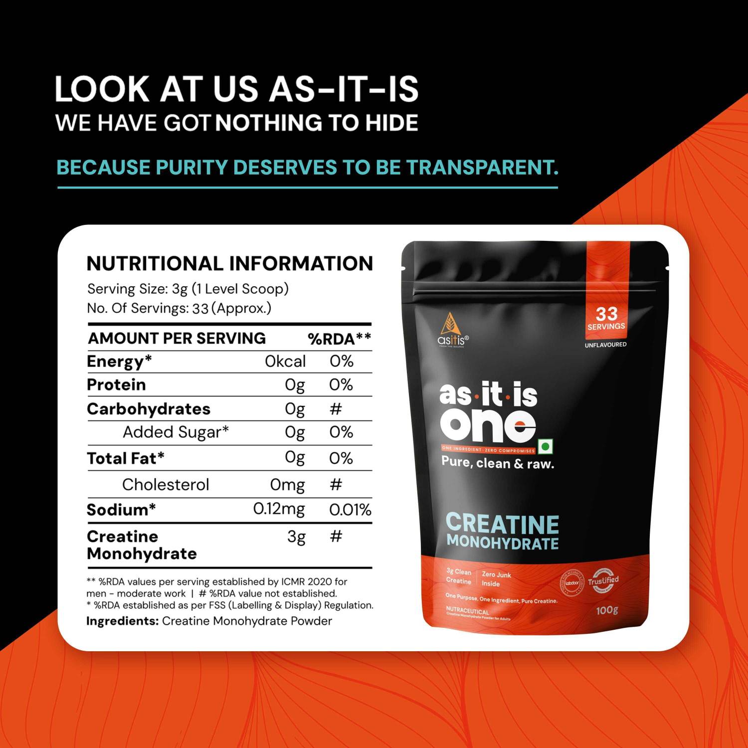 AS-IT-IS Nutrition One Monohydrate Creatine 100 g - Image 3