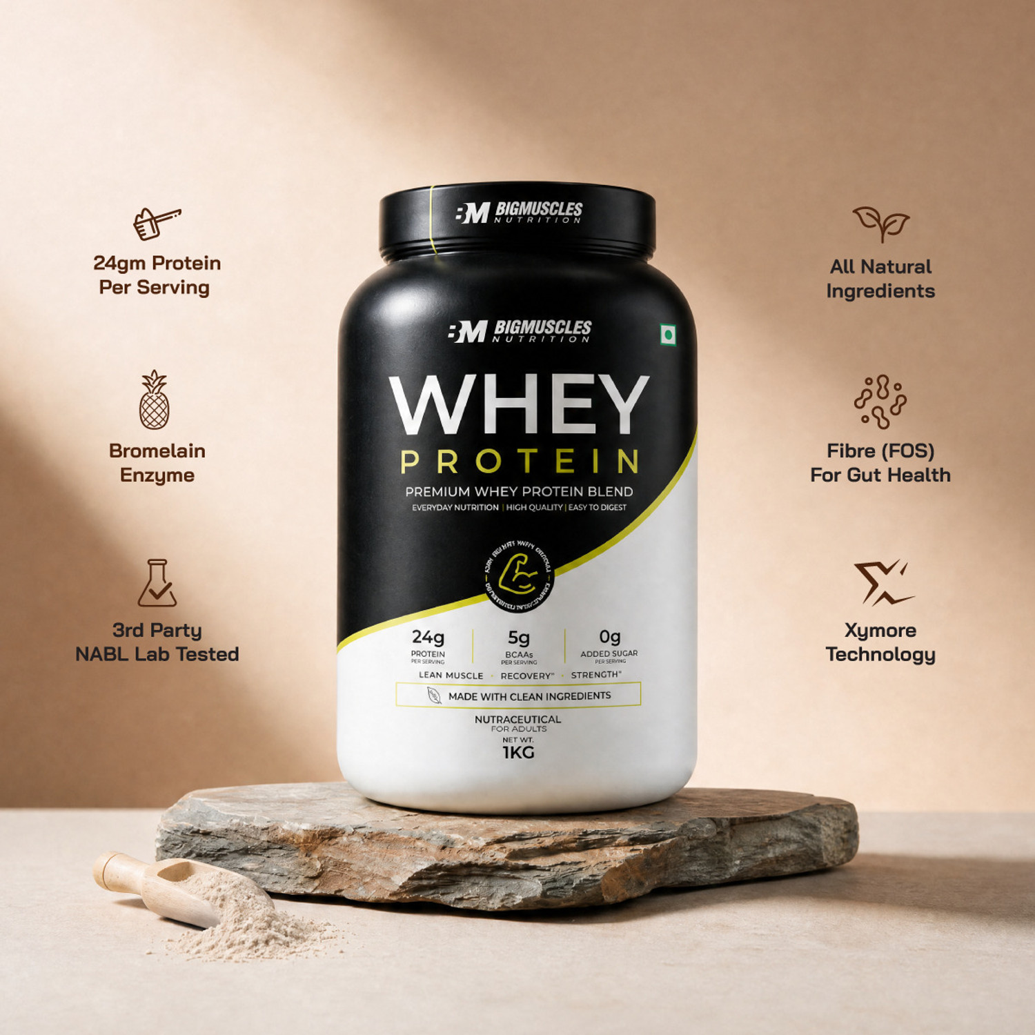 Image of BIGMUSCLES NUTRITION Whey Protein | 24g Whey Protein Concentrate + Isolate | 5g BCAA | Xymore Tech. Whey Protein