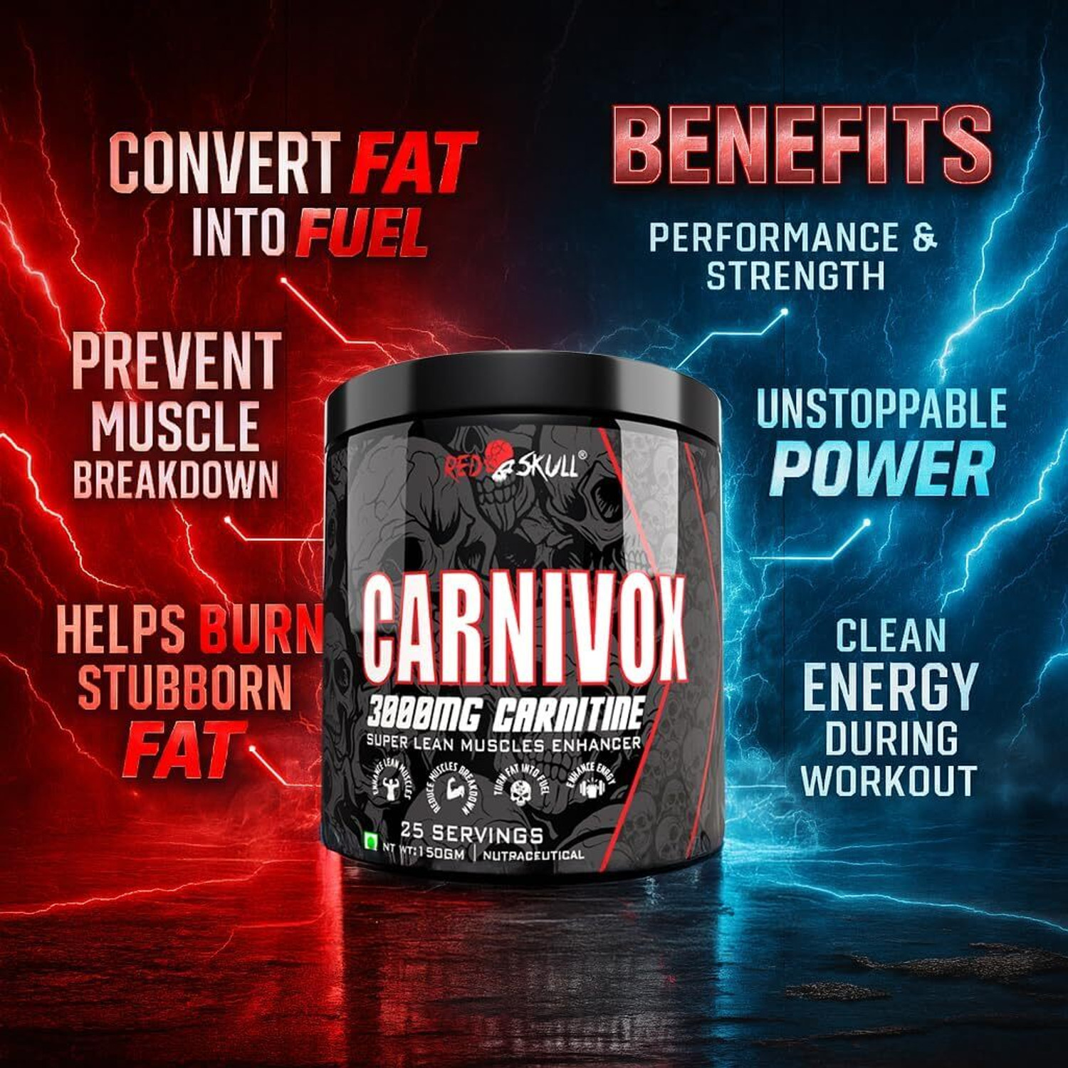 Image of redskull nutrition CARNIVOX 3000MG L CARNITINE |Triple Strength Formula |Fast-Acting for Fat Loss Pre Workout