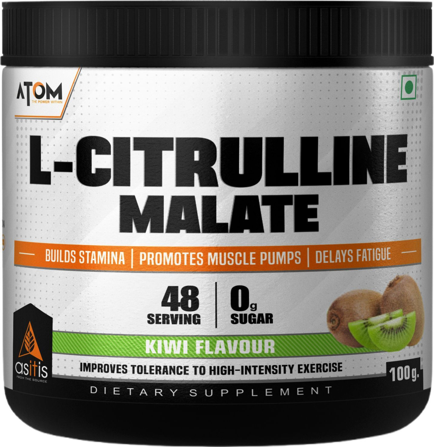 Image of AS-IT-IS Nutrition ATOM L-Citrulline Malate Powder 2000mg, 100gm, Kiwi EAA (Essential Amino Acids)