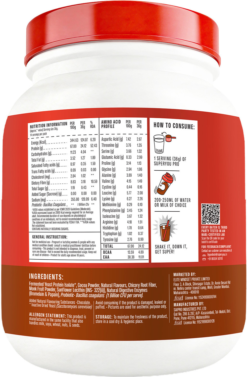 Image of SUPERYOU Pro Fermented Yeast Protein, 24g Protein, Gut Friendly, Superior Muscle Recovery Plant-Based Protein