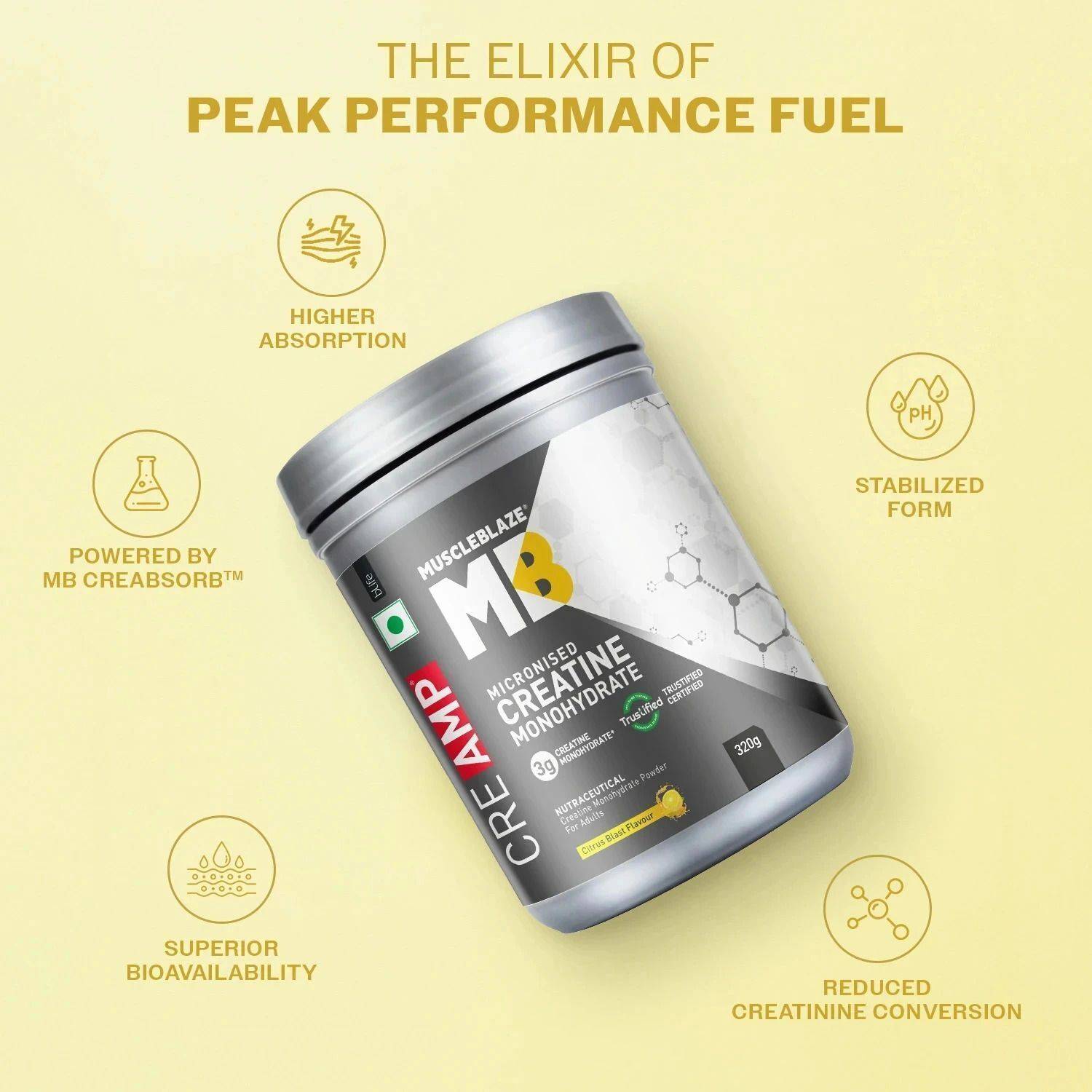 MUSCLEBLAZE Micronised Monohydrate Creatine 320 g - Image 3