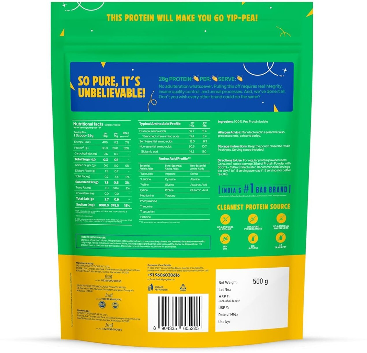 Image of Yogabar Plant Protein Unflavoured | 28g per scoop | Clean protein Plant-Based Protein